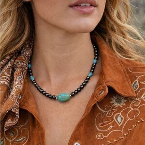 Hand Crafted Turquoise and Black Hematite Beaded Necklace Women's Jewelry